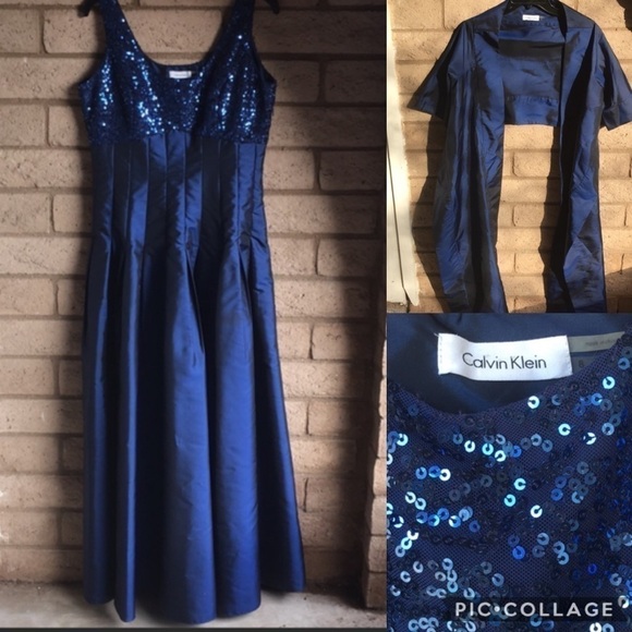 Calvin Klein Tafetta and Sequin Blue Dress…